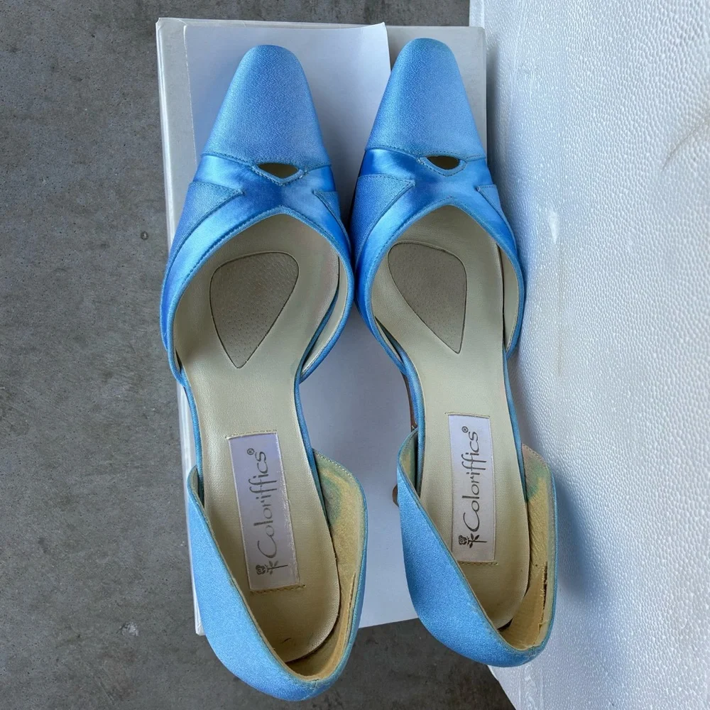 Coloriffics Elegant Blue Satin Women's Closed Toe Heels 8 medium